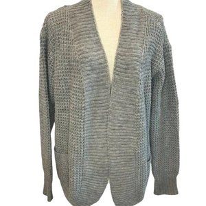 Womens Comfy Gray Waffle Knit Open Front Sweater/Cardigan with‎ Pockets New